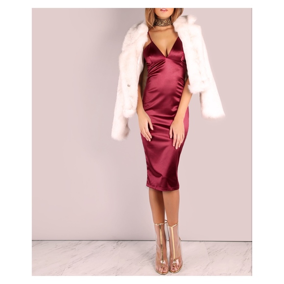 Burgundy Red Satin Midi Dress - Picture 5 of 5